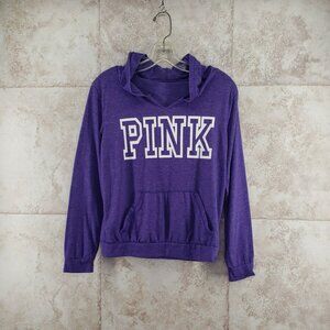 Branded Cropped Graphic Hooded Long Sleeve PINK Pullover Shirt V Neck Size S